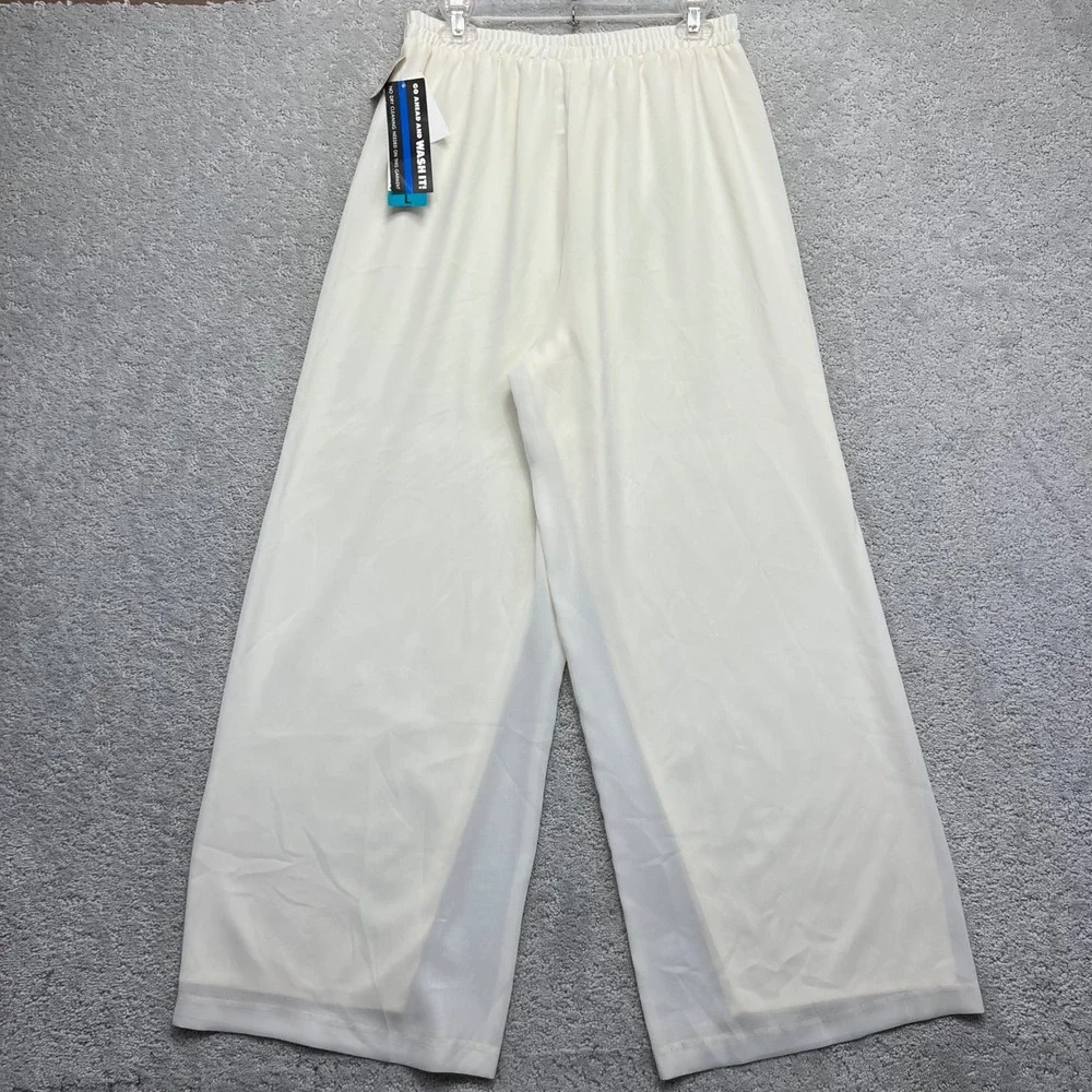 VINTAGE Joan Walters Pants Womens Large Ivory Wide Leg Palazzo Sheer Overlay NWT